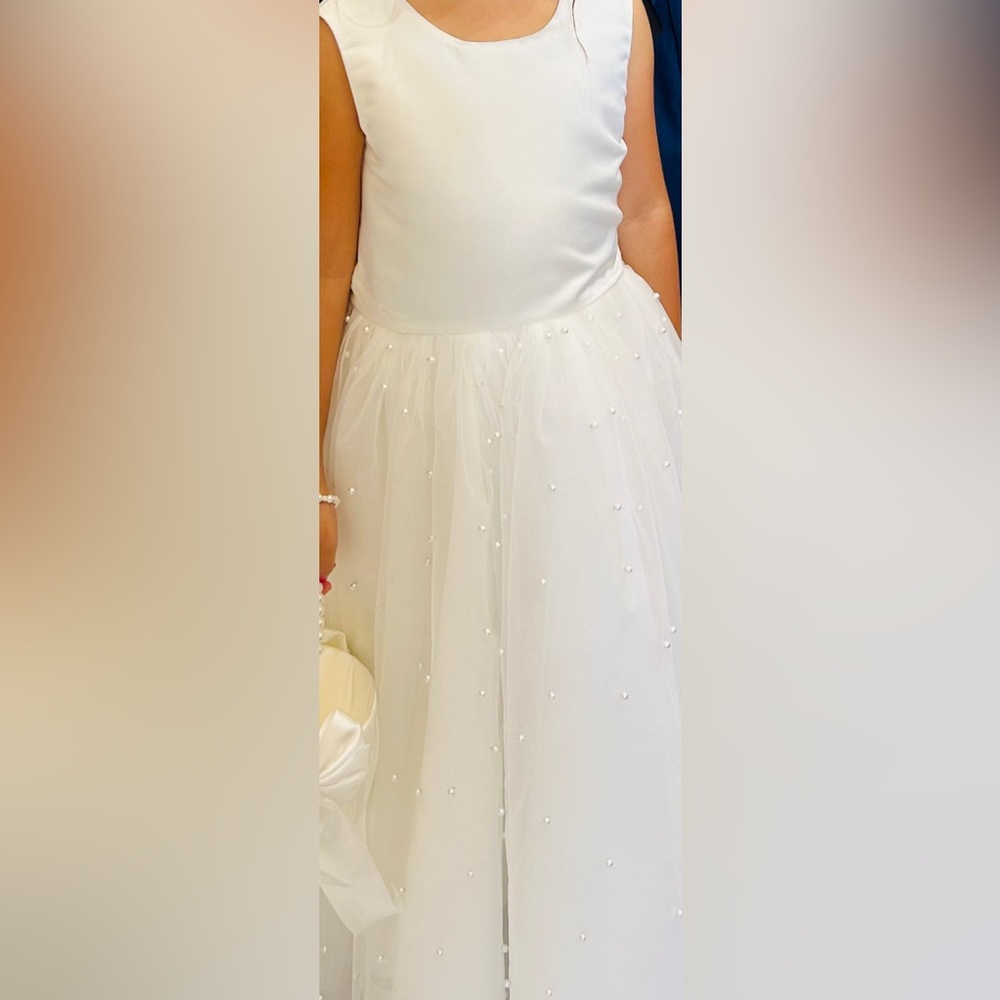 Girls size 7 white pearl dress/ flower girl dress